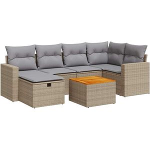 vidaXL - 7-delige - Loungeset - met - kussens - poly - rattan - beige