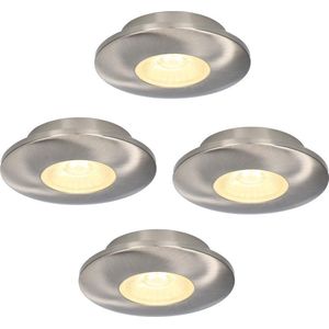 4x HOFTRONIC Pavo - Platte inbouwspot - LED - Rond zaagmaat 53mm - RVS - Dimbaar - Zeer lage inbouwdiepte 12mm - 3 Watt - 260 lumen - 230V - 2700K Extra warm wit - Plafondspots - Dunne inbouwspot voor badkamer en buiten - 5 jaar garantie