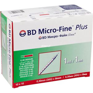 BD Micro-Fine+ insuline U-40 spuitjes 1ml 0.3mm x 8mm ,100 stuks