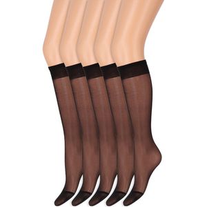 Kniekousen met soepele boord | Perfecte pasvorm | 20 denier | Merk: Marianne | Maat: One Size | Kleur: Zwart | 5 Paar