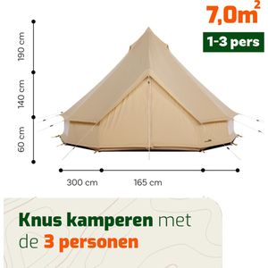 CanvasCamp Sibley 300 Traveller Poly - Katoen Bell Tent - Tipitenten - Tent voor 1 tot 3 personen - 300x300x190 (LxBxH) - Glamping Tent, Festival Tent - Waterdicht, muggengaas bij de ramen en deuren