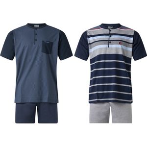 Gentlemen - 2 heren shortama's 114255 en 114257 - knoophals - grey melange en navy - maat XL