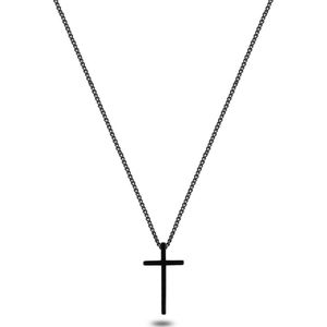 Twice As Nice Halsketting in edelstaal, zwartkleurige kruis 60 cm