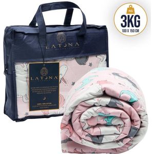 Latona Blanket® Verzwaringsdeken Kind 3kg - Weighted Blanket - Eenhoornprint - 100 x 150cm - 100% polyester - 7-laags