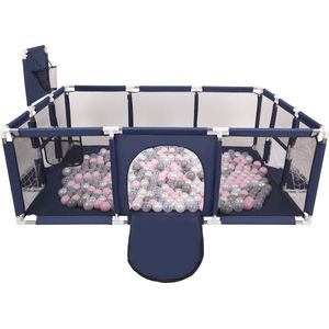 Selonis Grondbox Baby Met 100 Ballen - Grote Speeltuin - Baby Box Inklapbaar Voor Kinder - Ballenbak ballen - Speelbox playpen - Donkerblauw: Parel Grijs Transparant Poederroze