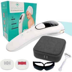 Dermalaze IPL Ontharingsapparaat - Ice Cooling 6°C - 999.999 Flitsen - Pijnloos in 7 Min - 2 Opzetstukken waaronder Huidverjonging - Voor Gezicht, Lichaam & Bikinilijn