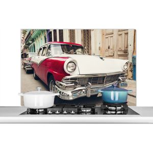 Spatscherm keuken 100x65 cm - Kookplaat achterwand Klassieke auto met een wit en rode kleur - Muurbeschermer - Spatwand fornuis - Hoogwaardig aluminium