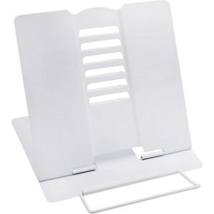 Bookends Reading Stand Cooking Book Holder - 6 Levels Adjustable Metal Foldable for Kitchen Study Office School (White)