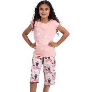 VANILLA -  Goodnight meisjes pyjama  - Pyjamasets - Tweedelig - Egyptisch katoen - Roze - PJ524 - 8-9 jaar