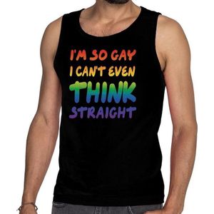 I'm so gay i can't even think straight  tanktop/mouwloos shirt  - zwart regenboog singlet voor heren - gay pride S