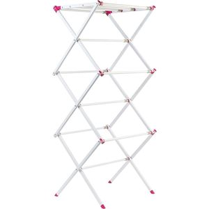 droogrek-Three-Tier Clothes Airer, 7M Drying Space, Extendable, Easily Folds Away, 72 x 43 x 104 cm, Pink/White