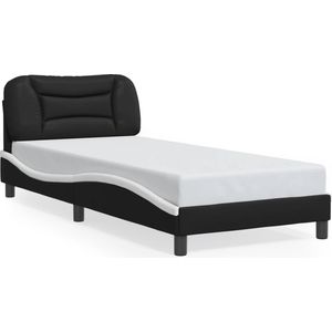 vidaXL - Bedframe - met - hoofdbord - kunstleer - zwart - en - wit - 80x200 - cm