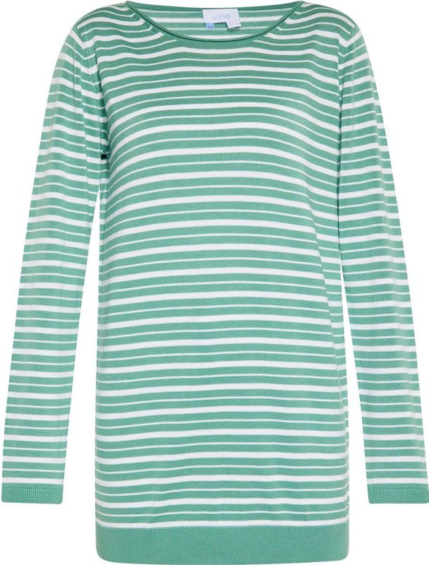 usha - BLUE LABEL - Trui - Lichtgroen/Wit - Gestreept - Lange Mouwen