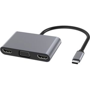 USB-C naar 2 x HDMI + VGA Adapter. Inclusief oplaadpoort voor Laptop of MacBook