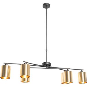 QAZQA lofty - Moderne Hanglamp eettafel voor boven de eettafel | in eetkamer - 6 lichts - L 101 cm - Zwart Goud - Woonkamer | Slaapkamer | Keuken