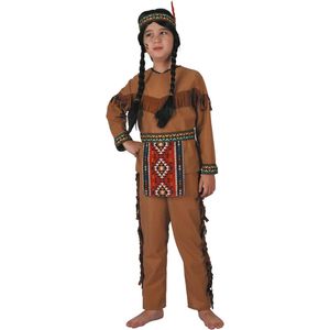 LUCIDA - Bruin indianen pak met hoofdband voor jongens - L 128/140 (10-12 jaar)