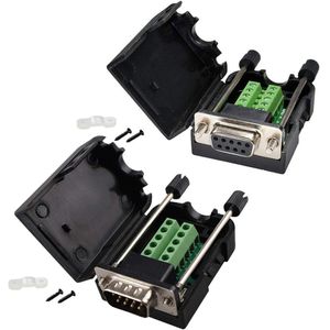 DB9 RS232 D-SUB 9-pins Seriële Poort Breakout Board naar Terminal Connector Module - Soldeervrij - Set van 2 - Signaal Adapter - Vrouwelijke en Mannelijke Adapter met Case