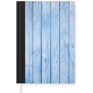 Notitieboek - Schrijfboek - Blauwe muur met een planken structuur - Notitieboekje klein - A5 formaat - Schrijfblok