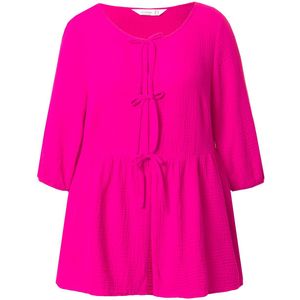 MIAMODA - Dames - Blouse A-lijn mousseline strikbandjes gerimpelde dwarsnaad - Hibiscusrood - Maat 44