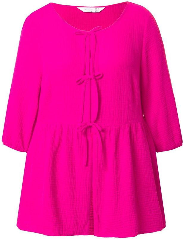 MIAMODA MIAMODA - Dames - Blouse A-lijn mousseline strikbandjes gerimpelde dwarsnaad - Hibiscusrood - Maat 44