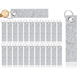 Set van 22 grijze vilten sleutelhangers met onbewerkte, beschrijfbare vilten hangers, ideaal voor knutselen, tassen en doe-het-zelf projecten met borduurwerk