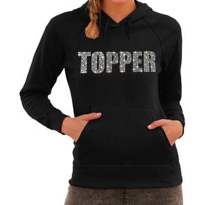 Glitter foute trui met capuchon zwart Topper glitter steentjes/ rhinestones voor dames - Hoodies - Glitter kleding/ foute party outfit M