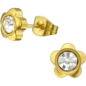 Aramat Jewels - Zweerknopjes Oorbellen - Bloem Design - Kristal - Goudkleurig Staal - 7mm - Dames - Elegante Sieraden - Cadeau - Feestelijk - Chic - Bloemen oorbellen - Kristal oorknopjes