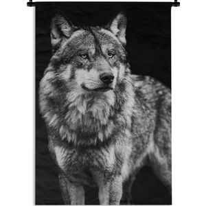 Wandkleed - Wanddoek - Wolf - Dieren - Wild - Zwart - Wit - 60x90 cm - Wandtapijt
