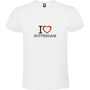 Wit T shirt met print van 'I love Rotterdam' print Zwart / Rood size XS