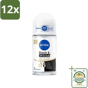 NIVEA - Deodorant Roller - Zwart & Wit Zijdezacht - Anti-Transpirant - 50 ml - Voordeelverpakking - 12 stuks - Anti-vlek deodorant - Deodorant voor dames