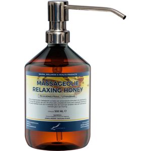 Massageolie Relaxing Honey 500 ml met zilveren pomp - 100% natuurlijk - biologisch en koud geperst