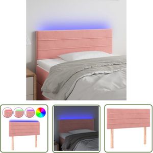 The Living Store Hoofdbord LED 100x5x78/88 cm fluweel roze - Hoofd Bord - Led Hoofdbord - Velvet Hoofdbord - Roze Hoofdbord - Beddecoratie