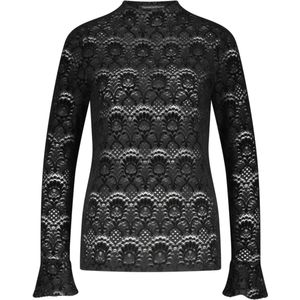 Tramontana - Flared-Sleeve Brushed Lace Top - Zwart - Blousetop