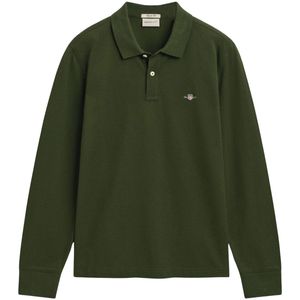 Gant - Shield Piqué Rugger - Longsleeve Polo - Donkergroen