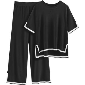 Dames Tweedelige Casual Loungewear Set - Korte Mouwen Trui met Wijde Broeken