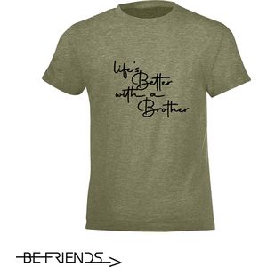 Be Friends T-Shirt - Life's better with a brother - Vrouwen - Kaki - Maat S