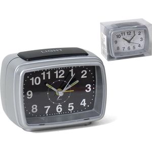 Gerim Wekker/alarmklok zwart/zilver - 11 cm - met verlichting en alarm