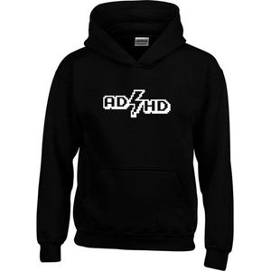 Hoodie - ADHD - ACDC - PARODIE - Kado - Cadeau - Tekst - Zwart - Unisex - Maat XS