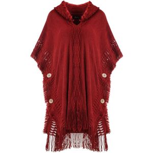 Dames poncho met capuchon - gehaakte cardigan met franjes