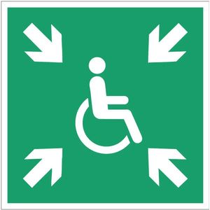 Verzamelplaats mindervaliden bord 20x20 cm ALUMINIUM NALICHTEND (glow in the dark) E024