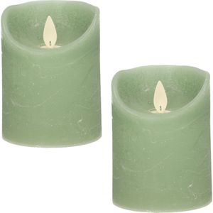 3x Jade groene LED kaarsen / stompkaarsen 10 cm - Luxe kaarsen op batterijen met bewegende vlam