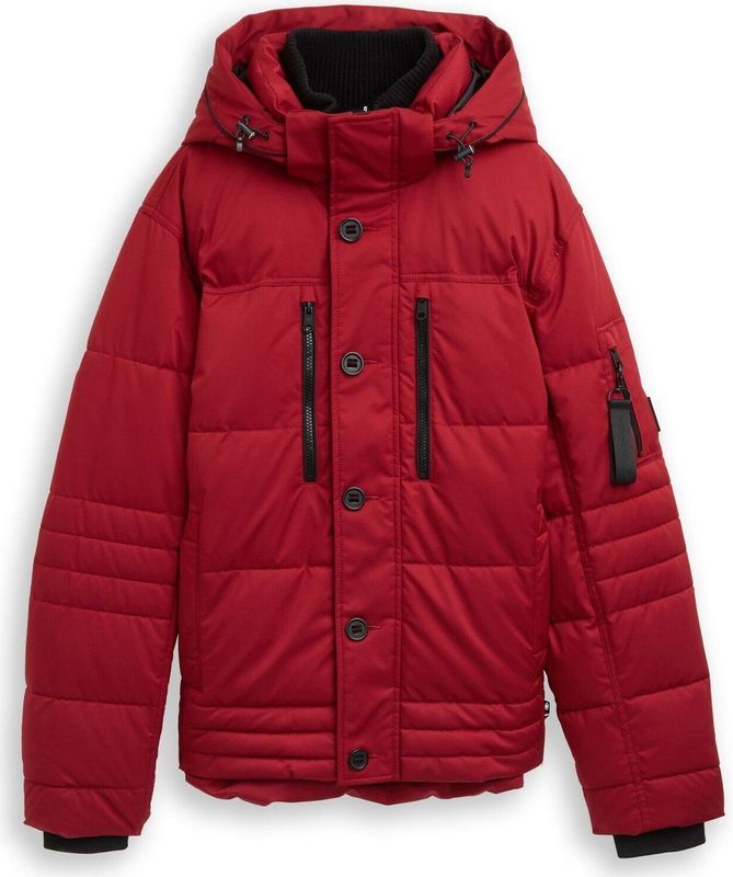 Tom Tailor - Gewatteerd Jack - Glanzend/Gemêleerd - Regular Fit - Met Afneembare Capuchon