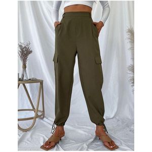 Dames Cargobroek met hoge taille, reis-streetwear, baggy stretchbroek,Groente,S