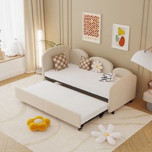Gutent Slaapbank, Beige(Zonder matras), 90*200cm ,Eenpersoonsbed met Opbergladen, Fluwelen daybed, Voor woonkamer, kinderkamer, slaapkamer, moderne stijl