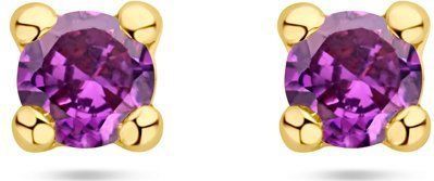 14K Geelgoud - Oorknoppen - Synthetisch Amethist