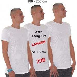 Set van 2x stuks longfit t-shirt wit voor heren - extra lang basic shirt - 100% katoen - Ondershirts, maat: L