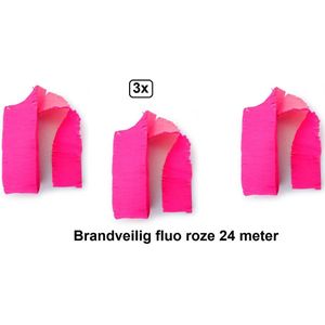 3x Crepe guirlande brandvertragend Fluor roze 24meter -BRANDVERTRAGEND - Neon - verjaardag vlaglijn festival thema feest