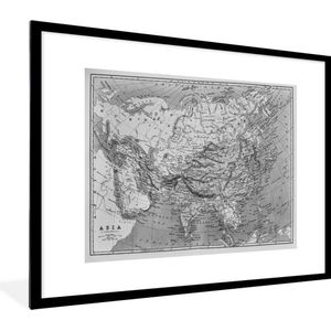Fotolijst incl. Poster Zwart Wit- Klassieke wereldkaart zwart wit - 80x60 cm - Posterlijst
