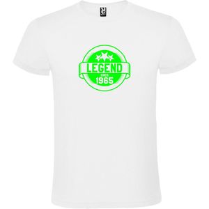 Wit T-Shirt met “Legend sinds 1965 “ Afbeelding Neon Groen Size XS