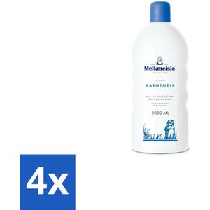 4 x Melkmeisje Bad en Douche Crème Karnemelk 2000 ml - Badschuim - Doucheschuim - Karnemelk - Verzorging - Milde Reiniging